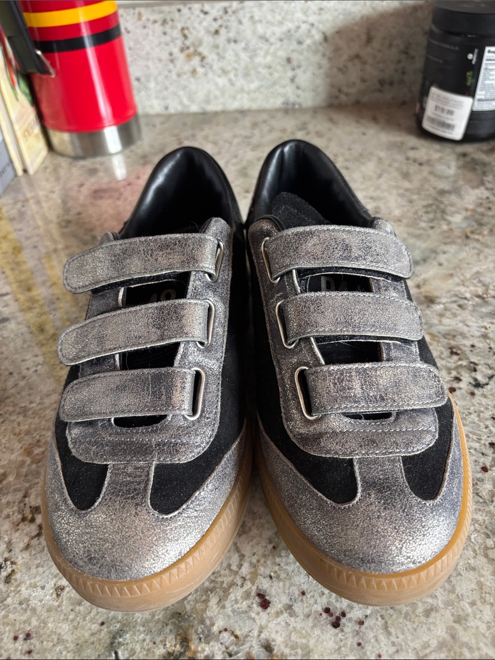 Kids Metallic Silver & Black Velcro Sneakers